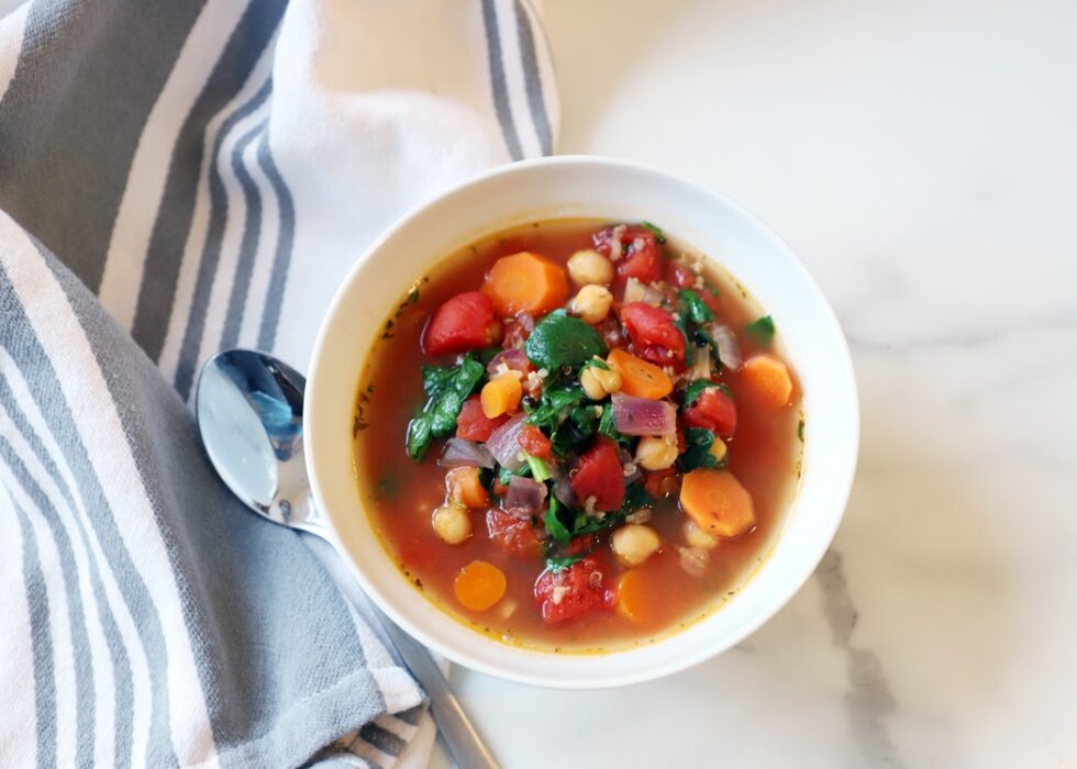 One-Pot Quinoa Chickpea Spinach Soup